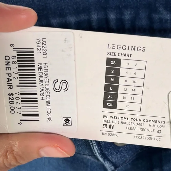 NWT Medium Wash Denim Mid-Rise Frayed Edge Leggings - Hue Studio - Picture 9 of 13
